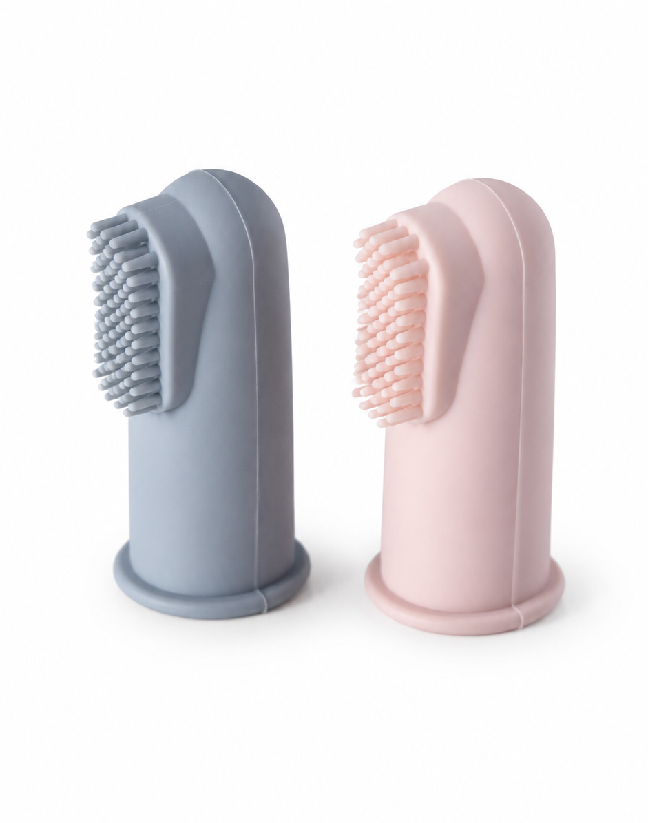 Brosse à dents en silicone pour doigt avec étui